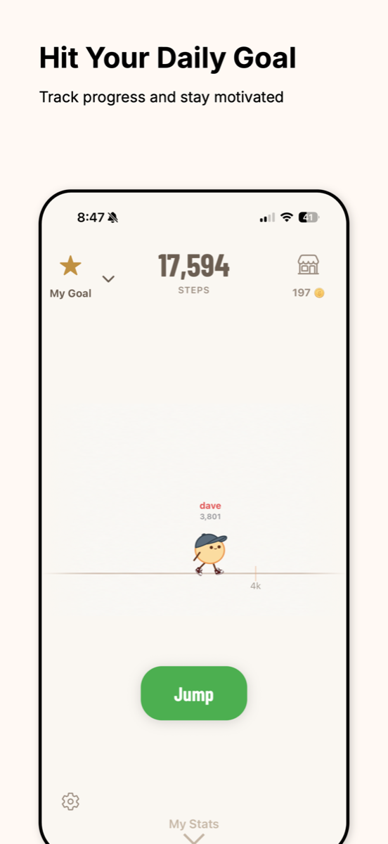 Giddy Up daily goal screen showing personal step progress