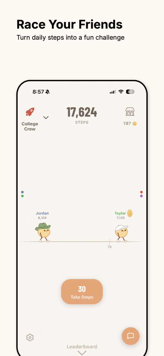 Giddy Up race screen showing friends competing with daily steps
